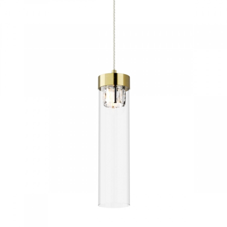 Lustre - Lustra pendul cilindrica aurie alama GEM Ø11 cm cu cristal, sticla transparenta/metal, 003064-009268 - Zumaline