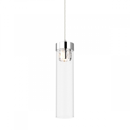 Lustre - Lustra pendul cilindrica crom GEM Ø11 cm cu cristal, sticla transparenta/metal, 003064-009269 - Zumaline