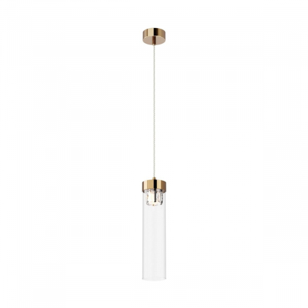 Lustra pendul cilindrica aurie GEM Ø11 cm cu cristal, sticla transparenta/metal, 003064-009270 - Zumaline [1]