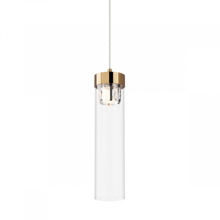Lustre - Lustra pendul cilindrica aurie GEM Ø11 cm cu cristal, sticla transparenta/metal, 003064-009270 - Zumaline