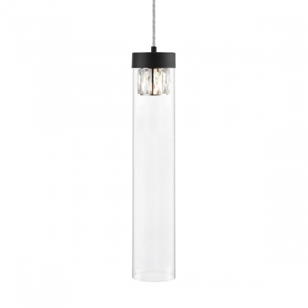 Lustre - Lustra pendul cilindrica neagra GEM Ø11 cm cu cristale, sticla transparenta/metal, 003064-011294 - Zumaline