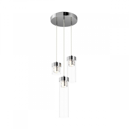 Lustre - Lustra argintie 3 pendule cu cristale GEM Ø31 cm sticla transparenta/metal, 003064-009231 - Zumaline