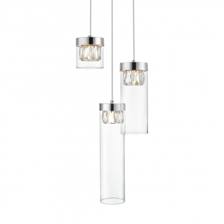 Lustra argintie 3 pendule cu cristale GEM Ø31 cm sticla transparenta/metal, 003064-009231 - Zumaline [1]