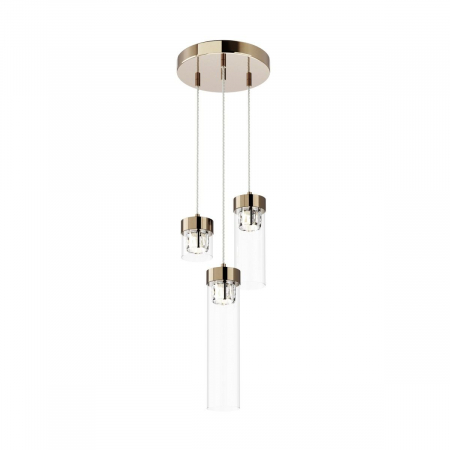 Lustre - Lustra aurie 3 pendule cu cristale GEM Ø31 cm sticla transparenta/metal, 003064-009230 - Zumaline