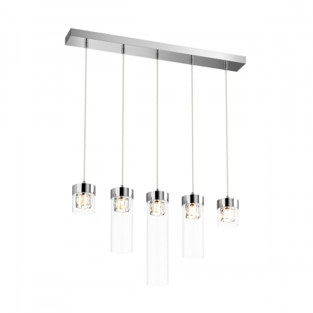 Lustre - Lustra liniara argintie GEM cu 5 abajururi din sticla, inaltime reglabila, 003064-010935 - Zumaline