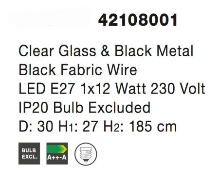 Lustra glob transparent sticla Levi Black Ø30/40/50 cm, metal negru, 1xE27, 42108001 - Novaluce [3]