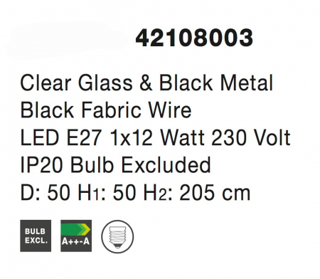 Lustra glob transparent sticla Levi Black Ø30/40/50 cm, metal negru, 1xE27, 42108001 - Novaluce [11]