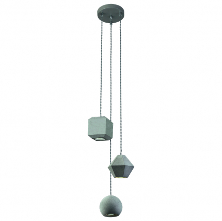 Lichidare stoc - Lustra gri 3 abajururi geometrice beton, design Nikan III, inaltime reglabila, 9695 - Nowodworski