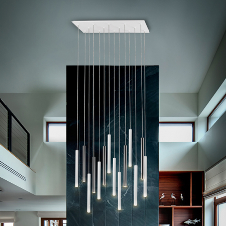 Lustre - Lustra inalta LED dimabila diverse culori Kimber, 14 pendule metal, inaltime reglabila, 373416G - Schuller