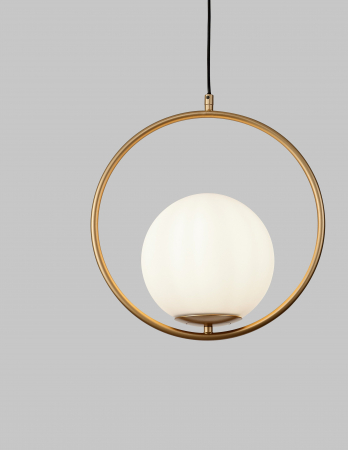 Lustra inel auriu cu glob alb sticla Luna 35 cm, design modern, 9988169 - Novaluce [1]