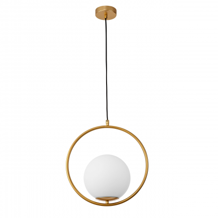 Lustre - Lustra inel auriu cu glob alb sticla Luna 35 cm, design modern, 9988169 - Novaluce