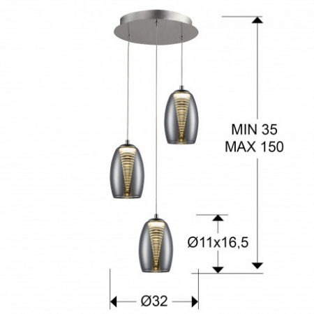 Lustra LED crom rotunda Loupi, 3 abajururi din sticla si policarbonat, inaltime reglabila, 584326 - Schuller [1]