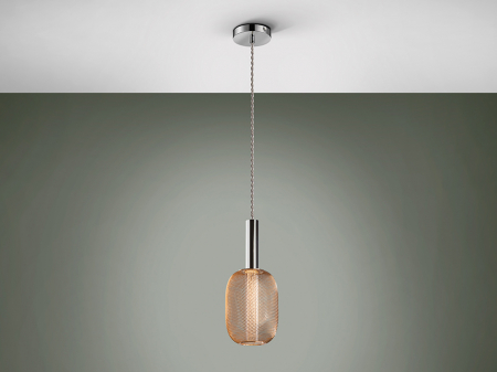 Lustra LED dimabila aurie Rikke, pendul plasa metal, cilindru interior acrilic, inaltime reglabila, 413503 - Schuller [6]