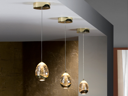 Lustra LED crom/aurie Rikki, pendul din sticla cu bule decorative, inaltime reglabila, 784347 - Schuller [1]