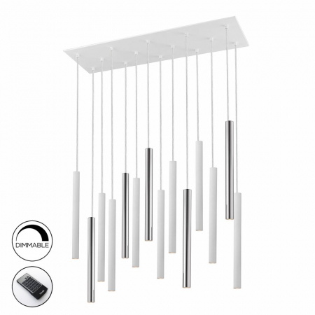 Lustre - Lustra LED dimabila diverse culori Kimber, 14 pendule metal, inaltime reglabila, telecomanda, 373416D - Schuller