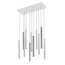 Lustre - Lustra LED dimabila dreptunghiulara diverse culori Kimber, 11 pendule cilindrice metal, inaltime reglabila, 373378 - Schuller