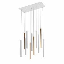 Lustre - Lustra LED dimabila dreptunghiulara diverse culori Kimber, 11 pendule cilindrice metal, inaltime reglabila, 373342 - Schuller