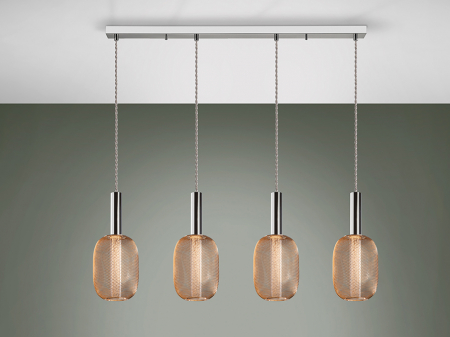 Lustra LED dimabila liniara aurie Rikke, 4 pendule plasa metal, cilindru interior acrilic, inaltime reglabila, 413756 - Schuller [5]