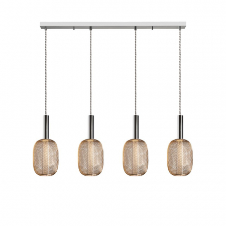 Lustre - Lustra LED dimabila liniara aurie Rikke, 4 pendule plasa metal, cilindru interior acrilic, inaltime reglabila, 413756 - Schuller