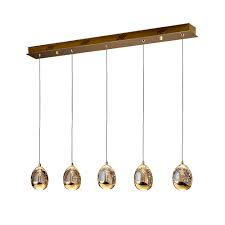 Lustre - Lustra LED dimabila liniara lux crom/aurie Rikki, 5 abajururi din sticla cu bule decorative, inaltime reglabila, 783627 - Schuller
