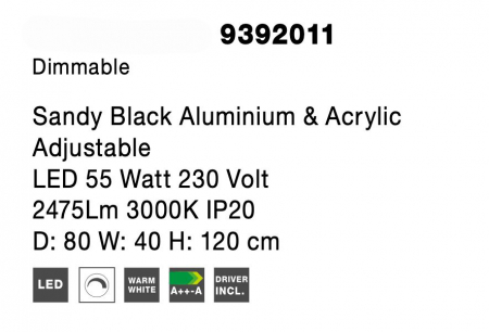 Lustra LED dimabila moderna neagra Rosa Ø80 cm 55W, doua cercuri aluminiu, 9392011 - Novaluce [8]
