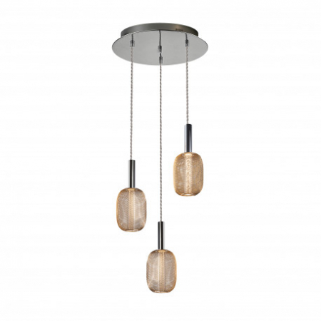 Lustre - Lustra LED dimabila rotunda aurie Rikke, 3 pendule plasa metal, cilindru interior acrilic, inaltime reglabila, 413626 - Schuller