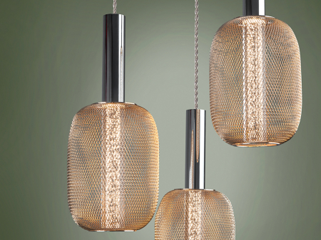 Lustra LED dimabila rotunda aurie Rikke, 3 pendule plasa metal, cilindru interior acrilic, inaltime reglabila, 413626 - Schuller [6]
