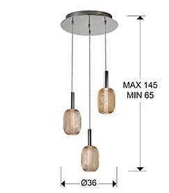 Lustra LED dimabila rotunda aurie Rikke, 3 pendule plasa metal, cilindru interior acrilic, inaltime reglabila, 413626 - Schuller [1]