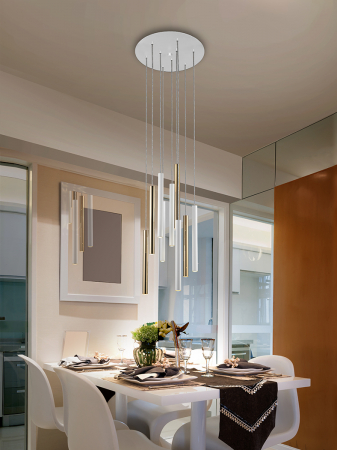 Lustra LED dimabila rotunda diverse culori Kimber, 9 pendule cilindrice metal, inaltime reglabila, 373261 - Schuller [5]