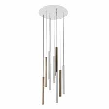 Lustra LED dimabila rotunda diverse culori Kimber, 9 pendule cilindrice metal, inaltime reglabila, 373261 - Schuller [9]