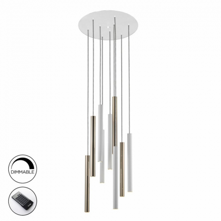 Lustra LED dimabila rotunda diverse culori Kimber, 9 pendule cilindrice metal, inaltime reglabila, cu telecomanda, 373272D - Schuller [8]