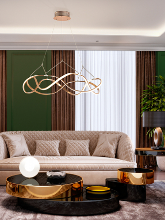 Lustra LED dimabila rotunda lux aur roz Cosete Ø 80/110 cm, metal, inaltime reglabila, 763967 - Schuller [1]