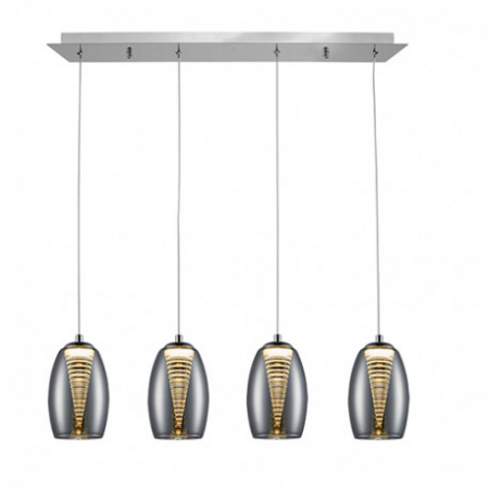 Lustre - Lustra LED lux crom liniara Loupi, 4 abajururi din sticla si policarbonat, inaltime reglabila, 584214 - Schuller