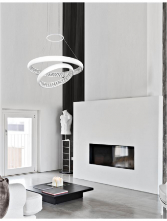 Lustra LED lux rotunda alba Leona, Ø 46 cm, 2 inele ajustabile, din metal si cristal, 17320202 - Novaluce [1]