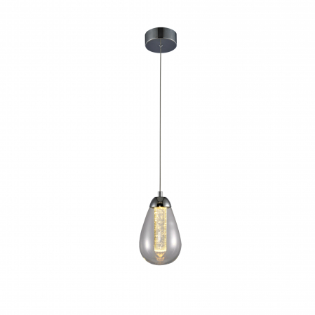Lustre - Lustra LED lux rotunda crom Izma, pendul sticla in forma de para Ø 12 cm, inaltime reglabila, 394318 - Schuller