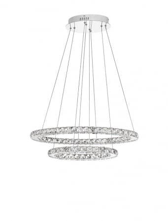 Lustra LED lux rotunda Rosali, 2 inele ajustabile din metal si cristale, inaltime reglabila, 7403001 - Novaluce [1]