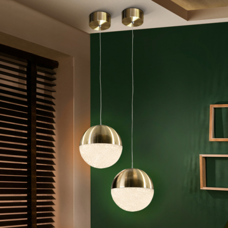 Lustre - Lustra LED lux sfera aurie/crom Dalos, Ø 20 cm, policarbonat si metal, inaltime reglabila, 793407 - Schuller