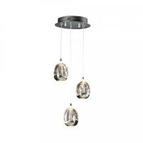 Lustre - Lustra LED rotunda lux crom/aurie Rikki, 3 abajururi din sticla cu bule decorative, inaltime reglabila, 783753 - Schuller