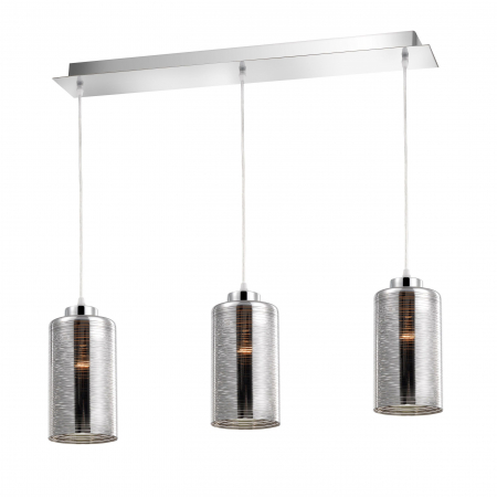 Lustre - Lustra liniara 3 pendule pe fir Stripe sticla fumurie crom, forma cilindrica, design modern, 9361562 - Novaluce