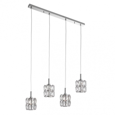 Lustre - Lustra liniara 4 pendule din cristal transparent Valeri, 77 cm, baza metal cromat, 8538104 - Novaluce
