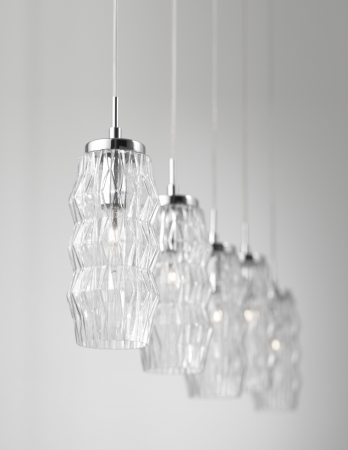 Lustra liniara 5 pendule sticla transparenta Petar 110 cm, forme geometrice elegante, design modern, 838192 - Novaluce [1]