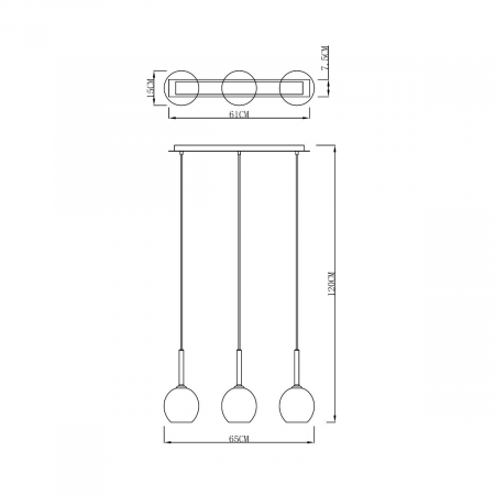 Lustra liniara crom MONIC, cu 3 pendule sferice, metal/sticla, 003064-001997 - Zumaline [1]