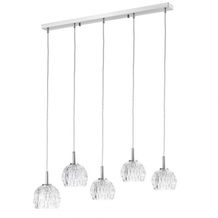 Promotii - Lustra liniara cu 5 pendule din sticla transparenta Alexis, 100 cm, baza metal cromat, inaltime reglabila, 8540404 - Novaluce