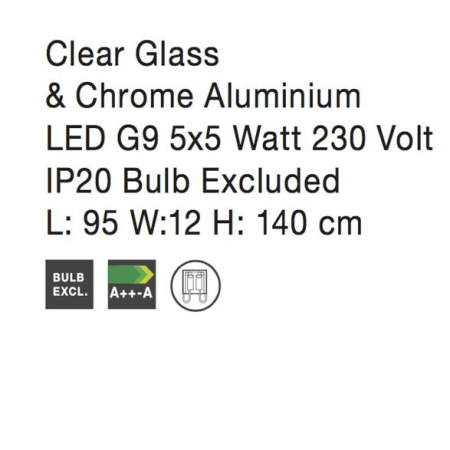 Lustra liniara cu 5 pendule din sticla transparenta Alexis, 100 cm, baza metal cromat, inaltime reglabila, 8540404 - Novaluce [2]
