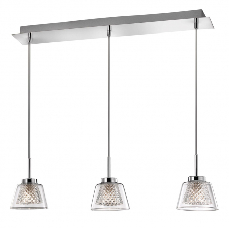 Promotii - Lustra liniara eleganta cu 3 pendule pe fir Boncan 65 cm, sticla transparenta, metal crom, 1300301303 - Novaluce
