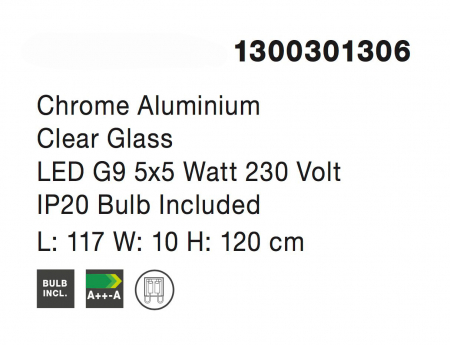 Lustra liniara eleganta cu 5 pendule pe fir Boncan 117 cm, sticla transparenta, metal crom, 1300301306 - Novaluce [3]