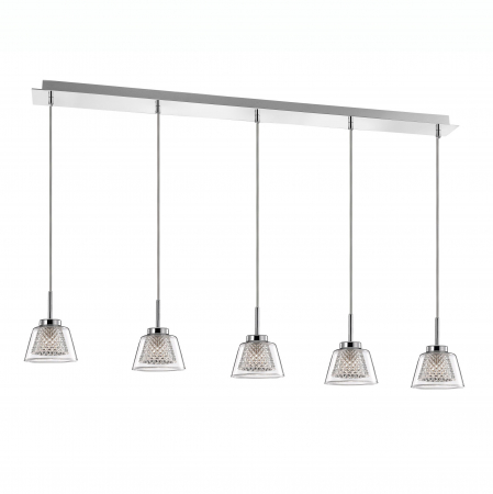 Lustre - Lustra liniara eleganta cu 5 pendule pe fir Boncan 117 cm, sticla transparenta, metal crom, 1300301306 - Novaluce