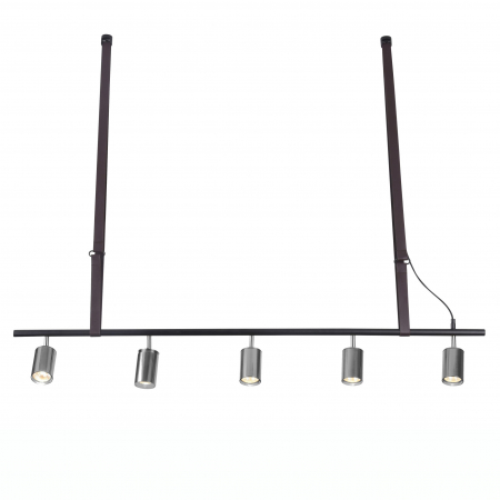Lustre - Lustra liniara eleganta Romy cu 5 spoturi reglabile aurii/crom, curele maro piele sintetica, AZ 2638 - Azzardo