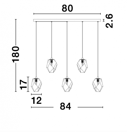 Lustra liniara Ice 80 cm cu 5 pendule forma cub gheata, 5xG9, sticla gradient, 9260235 - Novaluce [6]