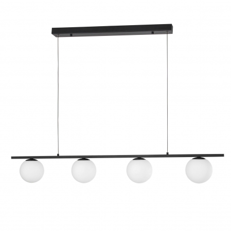 Lustre - Lustra liniara neagra cu 4 globuri albe Esila 72 cm, iluminare LED, sticla/metal, 9919604 - Novaluce